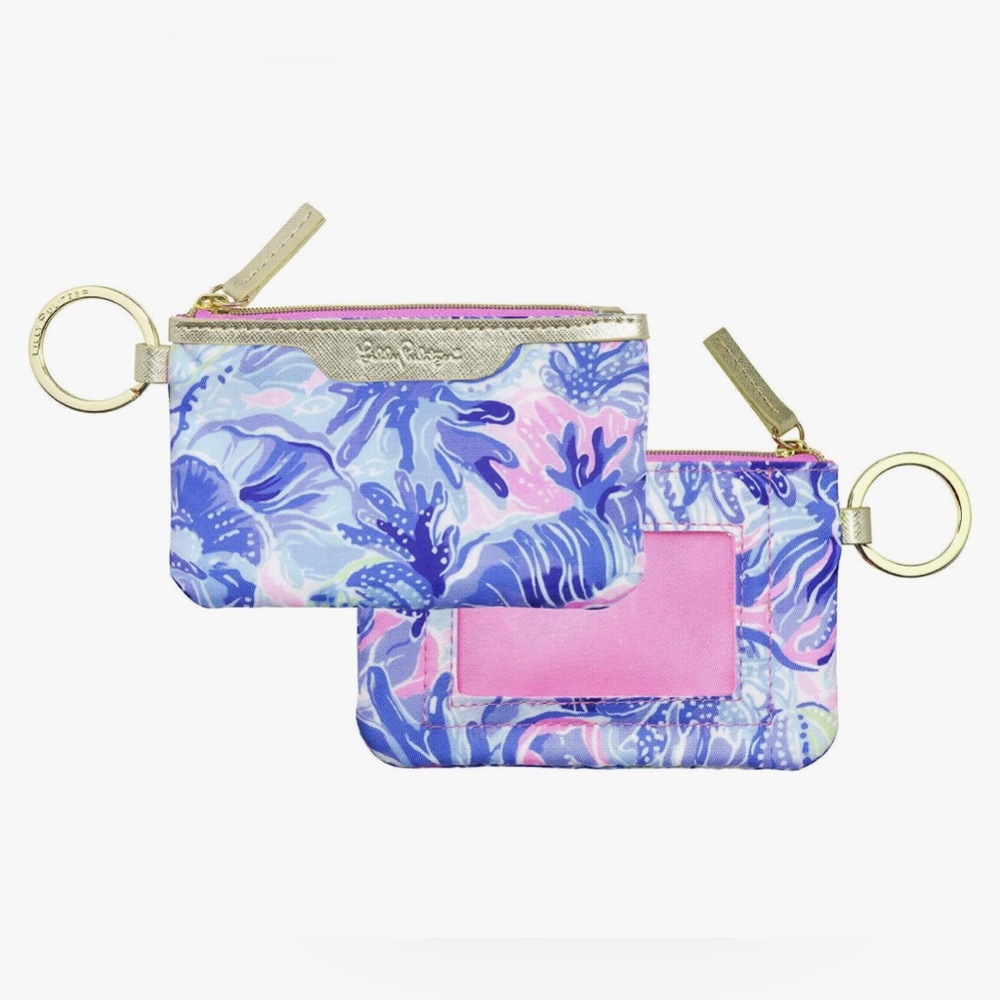 Lilly Pulitzer ID Holder Blue Keychain Wallet w/ Zip Close, Cute Card & ID Case